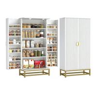 HOMCOM Buffet Cuisine, Meuble Cuisine Rangement, vaisselier Moderne avec 12 étagères à Portes, étagères réglables et Double Porte à Lattes, pour Salle à Manger, Salon, 58x29x119,5cm, Blanc