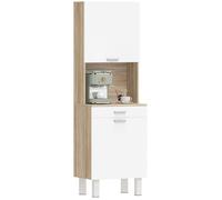 HOMCOM Buffet Haut Cuisine, Armoire de Cuisine, vaisselier avec 2 Portes, tiroir et Plan de Travail, Style Moderne, Meuble de Rangement pour Salon, Salle à Manger, 55x40x174 cm, Blanc et Bois Naturel