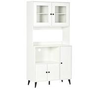 Buffet Haut Armoire De Cuisine Sur Pied - 5 Portes, 4 Étagères, Niche, Plan De Travail - Blanc Noir Blanc