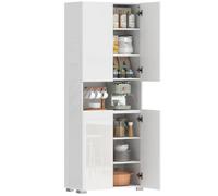 Armoire de cuisine - HOMCOM - 4 portes à fermeture douce et étagères réglables - MDF - 68x34x180cm - blanc brillant