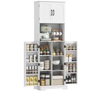 Armoire de cuisine - HOMCOM - 4 portes, plan de travail, 8 porte-épices et étagères réglables - MDF - 60x40x181,5cm - blanc