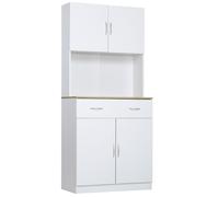 Armoire De Cuisine - Homcom - 4 Portes, Tiroir, Plan De Travail Et étagères Réglables - Panneau De Particules - 80x40x180cm - Blanc