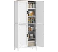 Armoire de cuisine - HOMCOM - 6 niveaux - 4 portes à chevrons et 4 étagères réglables - MDF - 76x40x178,5cm - blanc