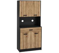 Buffet Haut Style Industriel Multi-Rangement - Noir Aspect Chêne Clair Beige