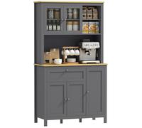 Armoire de cuisine HOMCOM buffet cuisine avec 3 placards, tiroir, niches, passe-câble, étagères réglables et portes vitrées, gris