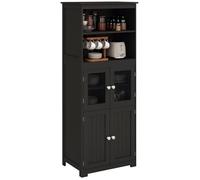 Armoire de cuisine HOMCOM buffet cuisine vaisselier avec 2 niches, 2 placards avec 4 portes dont 2 portes vitrées, étagère réglable