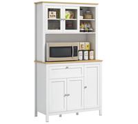 HOMCOM Buffet armoire de cuisine bois 3 placards tiroir portes vitrées 100x40x180 cm Blanc