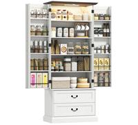 Armoire de cuisine - HOMCOM - LED à capteur, 2 portes, tiroirs et étagères réglables - panneau de particules - 76x39,5x183cm -