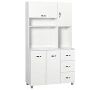 Armoire de cuisine - HOMCOM - multi-rangements 4 portes 3 tiroirs étagère grand plateau - bois - 100x39,5x183,5cm - blanc