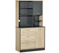 HomCom Buffet de cuisine 2 portes 3 tiroirs 3 étagères 90x39x169 cm bicolore chêne clair/gris