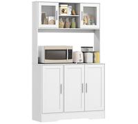 Armoire de cuisine - HOMCOM - scandinave - placards, compartiments ouverts, portes vitrées et plan de travail - blanc