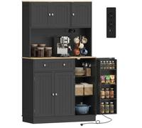 Armoire de cuisine - HOMCOM - station de charge, 6 portes, plan de travail, étagères réglables - MDF - 100x40x173cm - noir