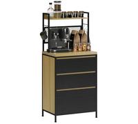 HOMCOM Armoire de Cuisine Buffet Cuisine Meuble de Rangement Industriel avec 3 tiroirs, Plan de Travail, étagère et 4 Crochets, Meuble Micro Onde pour Salle à Manger, Salon, 60x40x132cm, Bois Naturel