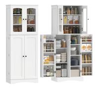 HOMCOM Buffet haut cuisine 162cm, armoire cuisine, vaisselier vitrine en acrylique, 4 portes à fermeture douce, 10 compartiments, 8 porte-racks et étagères réglables, pour salle à manger, salon, blanc