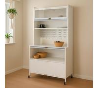 Armoire de cuisine HWC-O53, étagère de cuisine, plan de travail, compartiments, roulante, métal, 175 x 80 x 42 cm blanc