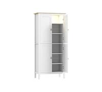 Armoire de cuisine LED - 4 portes, 6 niveaux - poignée bouton doré effet cuir MDF blanc effet bois Blanc