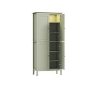 Armoire de cuisine LED - 4 portes, 6 niveaux - poignée bouton doré effet cuir MDF vert de gris