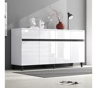 Armoire de cuisine moderne blanche avec 4 tiroirs et 2 portes, buffet multifonction avec étagères réglables, armoire spacieuse pour salon, cuisine et porte d'entrée