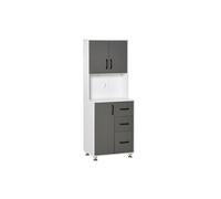 HOMCOM Armoire de cuisine multi-rangements 2 + 1 porte 3 tiroirs + grand plateau dim. 60L x 40l x 150H cm bicolore gris blanc