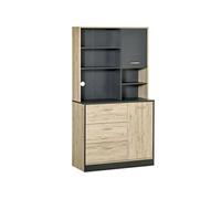 Homcom Buffet de Cuisine Armoire de Cuisine Multi-Rangements 2 Portes 3 Tiroirs 3 Etagères Grand Plateau 90 x 39 x 169 cm Bricolore Chêne Clair Noir
