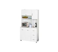 HOMCOM Armoire de Cuisine Multi-rangements 4 Portes 3 tiroirs étagère + Grand Plateau 100L x 39,5l x 183,5H cm Blanc
