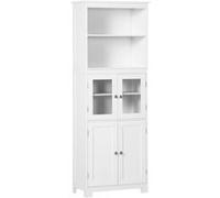 HOMCOM Armoire de Cuisine Buffet Cuisine vaisselier Meuble de Rangement avec 2 niches, 2 placards avec 4 Portes Dont 2 Portes vitrées, étagère réglable - dim. 60I x 30P x 162H cm Blanc