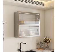 Armoire de cuisine murale en acier inoxydable, étagère de rangement murale grande capacité avec portes coulissantes, armoire à pharmacie, étagère à épices(Two layers,60x30x40cm/23.6x11.8x15.7in)