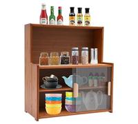 Armoire de cuisine pour plan de travail avec séparation à deux couches et plan de travail ouvert, organisateur de placard en bambou, tiroirs transparents, 55 x 28 x 61 cm, marron foncé