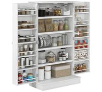HOMCOM Armoire de Cuisine Buffet Cuisine vaisselier Meuble de Rangement Moderne avec placards, étagère réglable et 12 Porte-épices, Garde-Manger pour Salle à Manger, Salon, 60 x 30 x 104 cm, Blanc