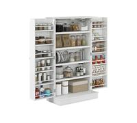HOMCOM Armoire de Cuisine Buffet Cuisine vaisselier Meuble de Rangement Moderne avec placards, étagère réglable et 12 Porte-épices, Garde-Manger pour Salle à Manger, Salon, 60 x 30 x 104 cm, Blanc