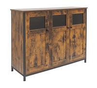 Armoire de Cuisine Relaxdays avec Portes vitrées, H x L x P : 75 x 100 x 35 cm, Meuble Style Industriel, Noir/Brun foncé