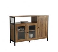 Armoire de Cuisine Relaxdays avec Portes vitrées, H x L x P : 75 x 110 x 33 cm, Buffet Cuisine, en Bois, Brun/Noir