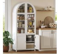 Armoire de cuisine, vaisselier vitrine avec 4 portes dont 2 en acrylique et étagères réglables, 78 x 40 x 180 cm, blanc