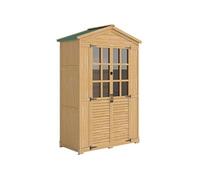 Armoire de jardin - Outsunny - avec Étagères et Fenêtres en Acrylique - toit bitumé - porte verrouillable - marron clair