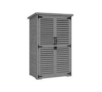 Armoire de jardin 2 portes persiennes 2 étagères toit bitumé bois gris