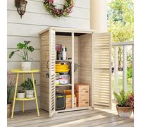 Armoire de jardin - remise pour outils - Outsunny - bois 2 étagères toit bitumé portes persiennes - bois - 75x50x118cm - naturel