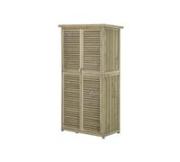 Armoire de jardin portes persiennes 2 étagères bois pin