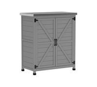 Armoire de jardin en Bois Extérieur - Outsunny - avec Plan de Travail en acier galvanisé - étagère - Double Porte - gris