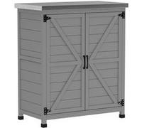 Armoire de jardin en Bois Extérieur - Outsunny - avec Plan de Travail en acier galvanisé - étagère - Double Porte - gris