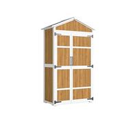 Armoire de jardin bois bicolore toit double pente métal 4 étagères blanc naturel