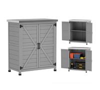 Outsunny Armoire de jardin en Bois Extérieur, armoire de rangement de Jardin, Table de Jardinage avec Plan de Travail en acier galvanisé, étagère Double Porte, pour Extérieur Intérieur 79x43x92cm gris