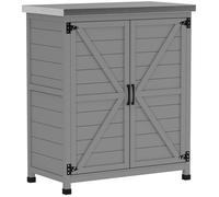 Armoire de jardin en bois solide pour l’extérieur, avec plan de travail, double porte et étagère.