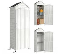 Armoire de Jardin Haute Outsunny en Bois, abri de Jardin d'extérieur avec Toit incliné galvanisé, étagères réglables, aérations, kit Anti-basculement, 85 x 58 x 213 cm, Finition gaufrée Blanche