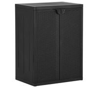 Armoire de jardin noire 65 x 45 x 88 cm, en polypropylène, aspect rotin, étanche, pour garage extérieur, patio, avec 2 étagères, armoire de rangement robuste pour outils de jardin