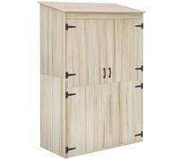Armoire de jardin - Outsunny - 2 étagères, 2 portes magnétiques - toit incliné - en bois - 120 x 57 x 183 cm - bois naturel