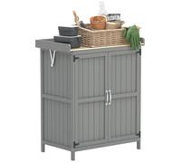 Armoire de jardin - Outsunny - 2 portes, toit à charnières et étagère - dessus acier inoxydable - bois - 74 x 43 x 88 cm - gris