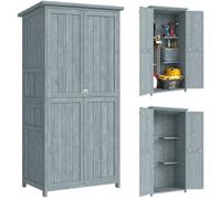 Outsunny Armoire de Jardin, Armoire extérieure de Rangement en Bois avec 2 Portes verrouillables, 2 étagères et 10 Crochets, Toit en Asphalte étanche, pour Balcon, terrasse, 85 x 54 x 170 cm, Gris