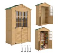 Outsunny Abri de Jardin Armoire de Jardin pour Outils avec Étagères et Fenêtres en Acrylique, Armoire extérieure Toit en Asphalte imperméable 128 x 57,5 x 197 cm Marron Clair