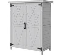 Armoire de jardin sur pied dim. 75 x 40 x 90 cm 2 portes 3 étagères toit tôle bois sapin gris