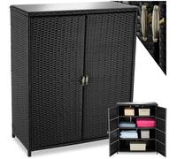 tectake® Armoire de Jardin Abri de Jardin en Résine tressée & Aluminium Inoxydable Solide, avec 2 Portes battantes, Remise pour Outils de Jardinage 3 étagères Accessoires de Piscine Jouets Enfants